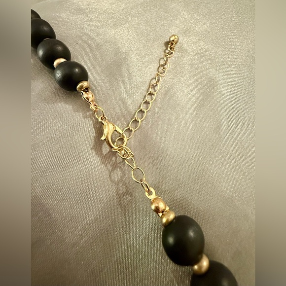 Boho Necklace Striking Contrast Of Matte Black Beads, And A Sparkling Medallion - Picture 6 of 7